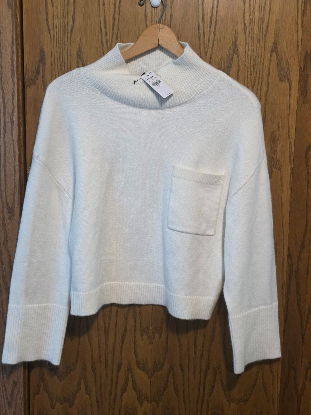 EXPRESS NWT Cream Mock Cowl Neck Oversized Sweater Pocket Knit
